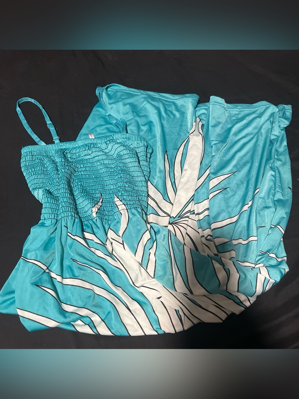 Cristinalove Turquoise and White Tropical Print One-Piece Bodysuit